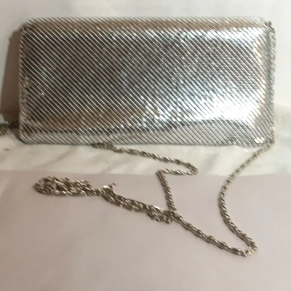 Vintage Metal Mesh Evening Clutch Bag With Chain Link Strap